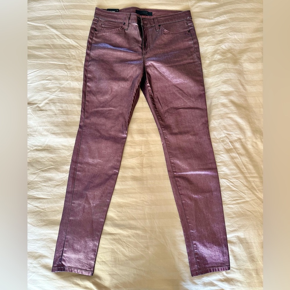 Joe’s Jeans Raspberry Leather Coated Mid Rise Skinny Jean, Size 31